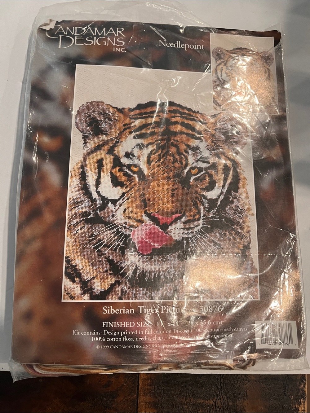 Candamar Designs Siberian Tiger Needlepoint Kit - Orange, Black, White, Pink